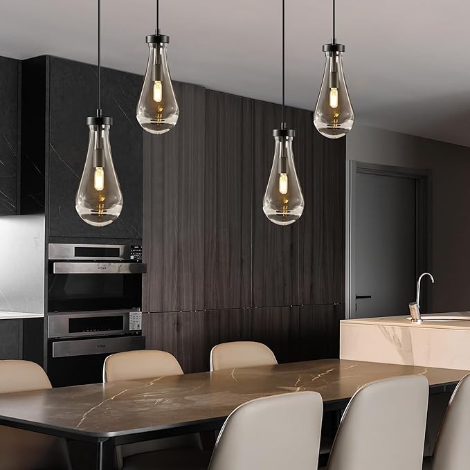 Raindrop Pendant Lights Kitchen Island: Modern Black Teardrop Hanging Light for Bathroom - 2 Lights Crystal Pendants Light over Dining Table - Brass matte lamps Fixture for Bedroom Bulbs Included