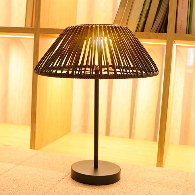 Solar Table Lamp Outdoor Solar Table Lamps Rattan Waterproof LED Lights Outdoor Lamps for Patio Garden Yard Bedroom Living Room Tabletop Outside