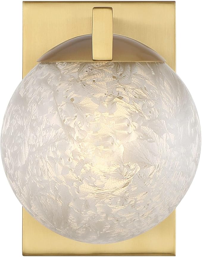 Savoy House 9-1017-1-322 Darien Contemporary Ice Glass Wall Sconce, 1-Light 60 Watt, 8" H x 6" W, Warm Brass