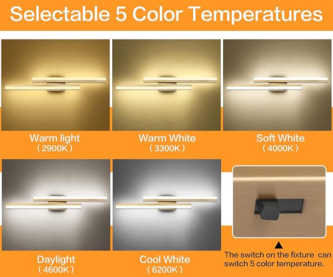 PRESDE 32 Inch LED Bathroom Light Fixtures Over Mirror Brushed Gold Vanity Light Modern Bath Lighting Bar 5CCT
