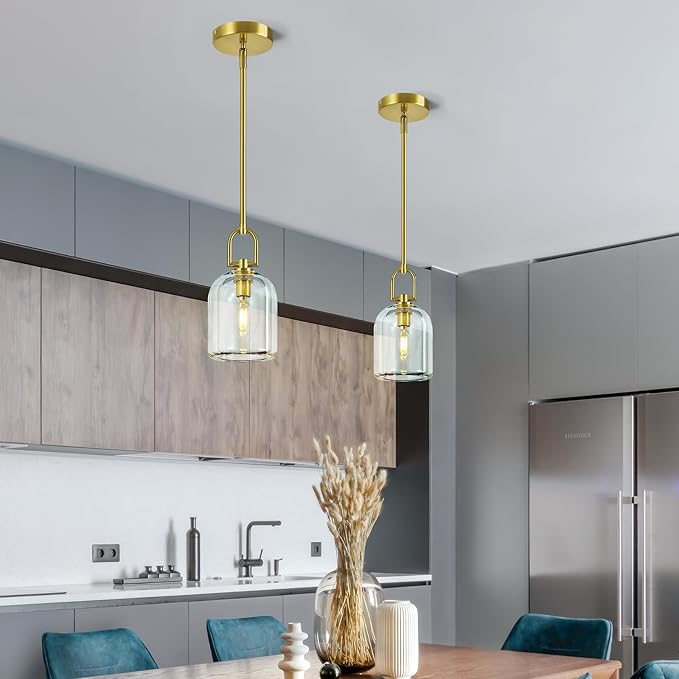 Modern Gold Pendant Lights Kitchen Island Ceiling Chandelier Indoor Thick Crystal Hanging Light Fixtures for Kitchen Living Room Dining Room Bedroom（1Pack）