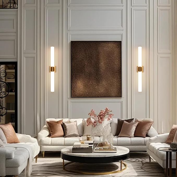 Modern Wall Sconce 30 Ihch Gold Bathroom Sconces LED Wall Lighting Fixtures with Acrylic Shade Hardwired Long Vanity Lights Over Mirror for Bedroom Living Room Hallway