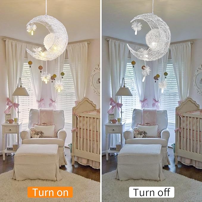 TISLYCO Kids Ceiling Light, Moon Chandelier, Girls Chandelier for Bedroom, Nursery Light Fixture