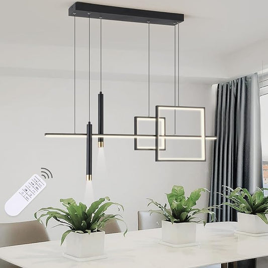 ORANOOR Modern LED Chandelier Lighting, Dimmable Linear Black Pendant Light with Squares, 39in Dining Room Hanging Light Fixture, Kitchen Island Pendant Light for Dining Table Bar (3000lm/50W)