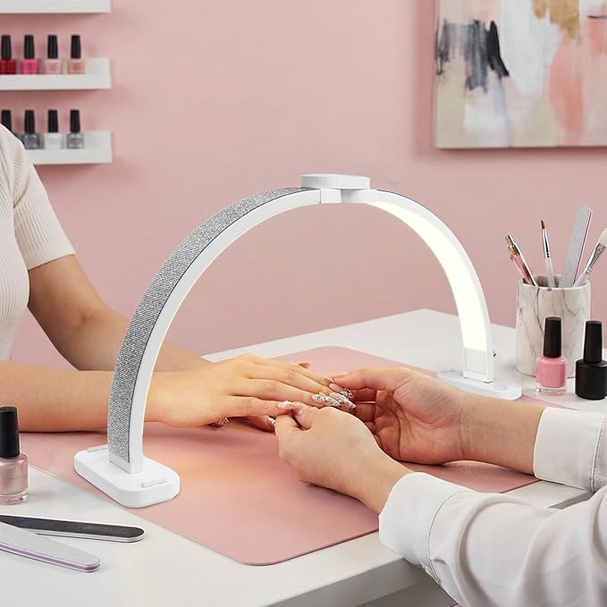 BZJ 30-Inch Half Moon Nail Light for Desk Foldable Nail Art Table Lamp with Stepless Dimming Brightness and Color Temperature for Beauty Eyelash Extensions Tattoo Crafts Spa Salon Nail Tech