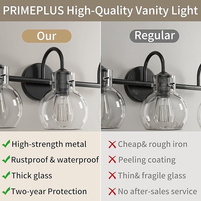 Black Vanity Light, Modern 3 Light Bathroom Light Fixtures Over Mirror Matte Black Bathroom Vanity Light with Globe Glass Shade, E26 Base, 17 Inch, UL Listed