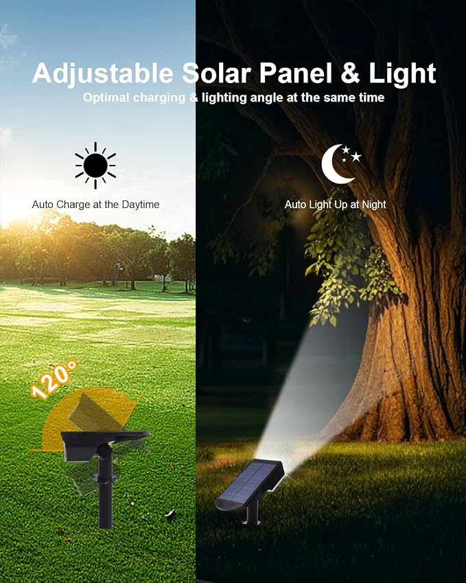 6 Pack Solar Spot Lights Outdoor Waterproof, 20 LEDs Bright Landscape Spotlights Dusk to Dawn, Cool White Adjustable Uplights for Yard Tree House Garden Wall Pathway, IP65