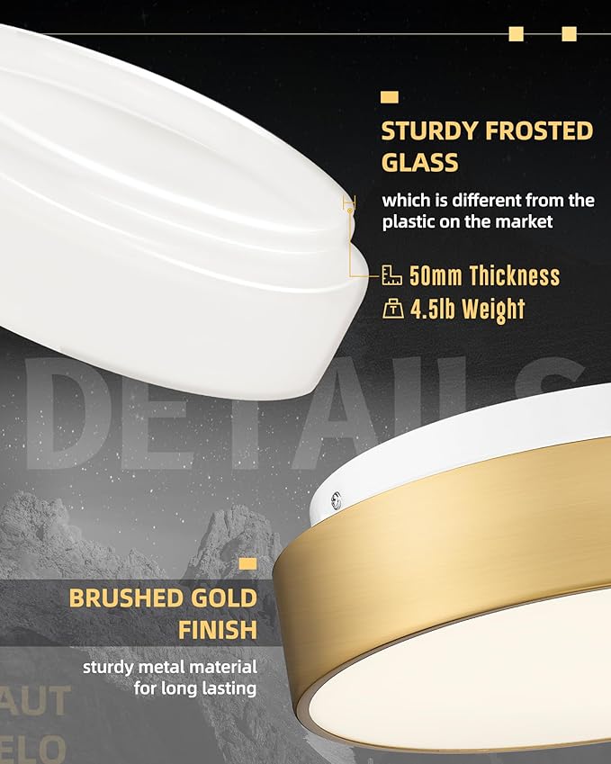 AUTELO 2 Pack 12" Ceiling Light, Gold Flush Mount Ceiling Light, Light Fixtures Ceiling Mount with Frosted Glass in Brushed Gold Finish, Ceiling Light Fixture for Bedroom, C3312 BRZ E26-2P