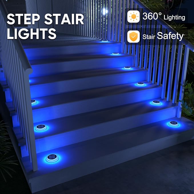 YiLaie Blue Solar Lights Outdoor Waterproof Stick on Driveway Stair Boat Dock Marine Solar Powered Deck Step Lights for Outside Marker Walkway Pathway Sidewalk Warning Auto On/Off （4 Pack）