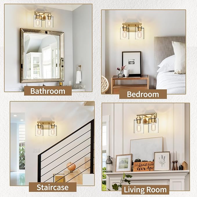 SKEJAO Bathroom Vanity Light Over Mirror,Bathroom Light Fixture Wall Sconce Lighting for Bedroom,Living Room (Gold, 2-Light)