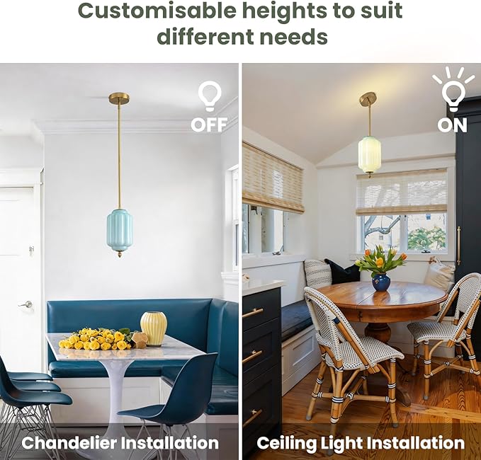 Vintage Blue Glass Pendant Lights 5.5 Inch Mid Century Brass Hanging Ceiling Light, Small Adjustable Height Kitchen Island Hanging Lights for Dining Room, Kitchen, Hallway and Bedroom, E12 Base