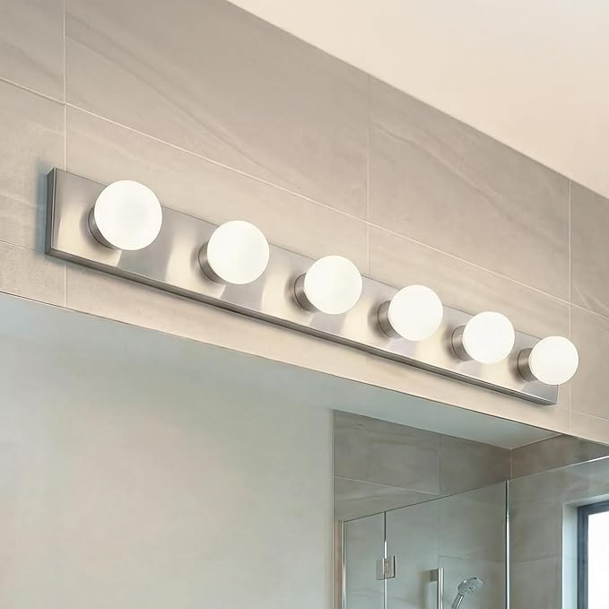 Kichler 36" Bath Bar Vanity Light in Brushed Nickel, 6-Light Traditional Bathroom Light, (36" L x 4.25" H), 626NI