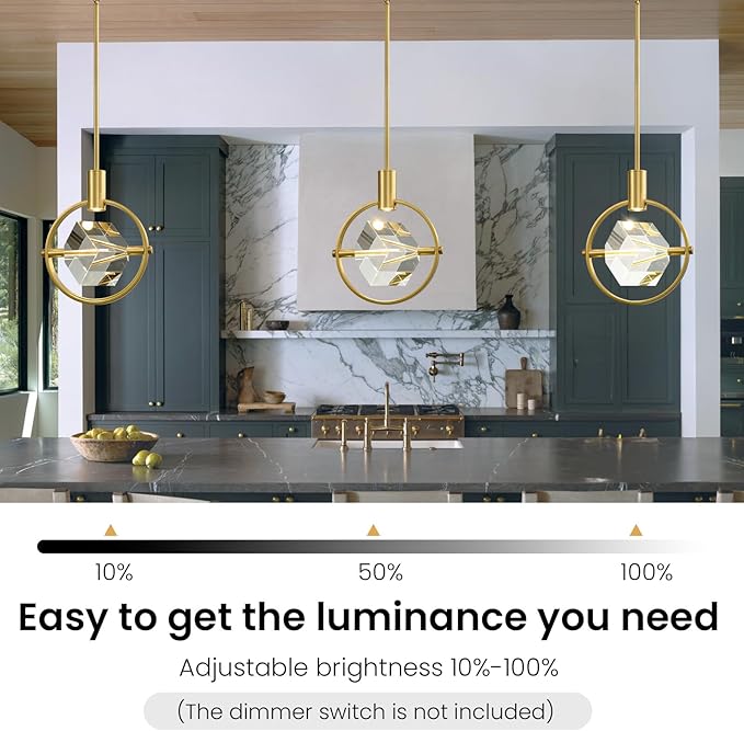 Modern Crystal Led Pendant Light: Gold Circular Pendant Lights Over Kitchen Island - Luxury Dimmable Crystals Hanging Lighting - Contemporary Pendants Light Fixtures for Bedroom Bathroom Living Room