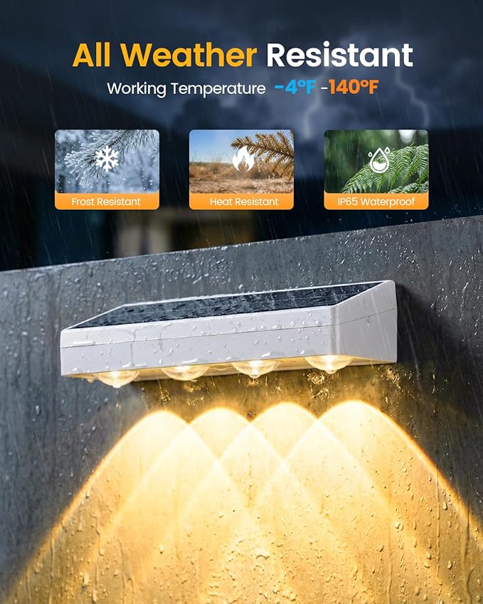 JOFIOS Solar Fence Lights Outdoor, 8 Pack, 9 Fixed Colors ＆ Color Changing Solar Lights Outdoor Waterproof IP65 Dusk-to-Dawn Vinyl Fence Lights for Patio, Railing, Pool, Porch, Backyard, Wall, White