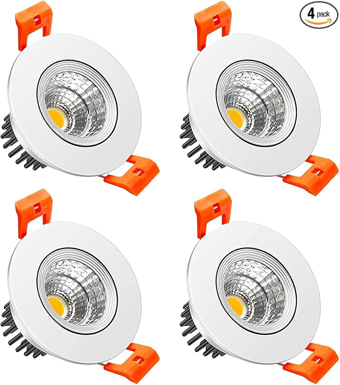 LightingWill 2inch LED Dimmable Downlight, 3W COB Recessed Ceiling Light, Ultra Warm White 2700K, CRI80, 25W 220LM Halogen Bulbs Equivalent, White (4 Pack)