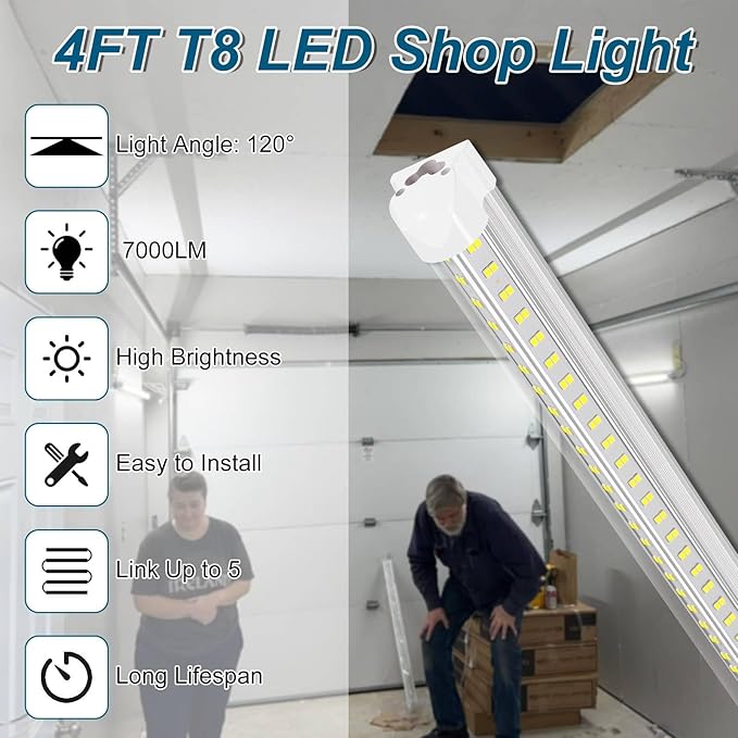 AQIQUUT Led Shop Lights 4FT 50W 6500K 7000LM Clear White,Shop Light 4FT 110V Linkable Integrated V-Shape for Shop Garage,Warehouse,Workbench and Workshop Commercial Bay Lighting(10-Pack)