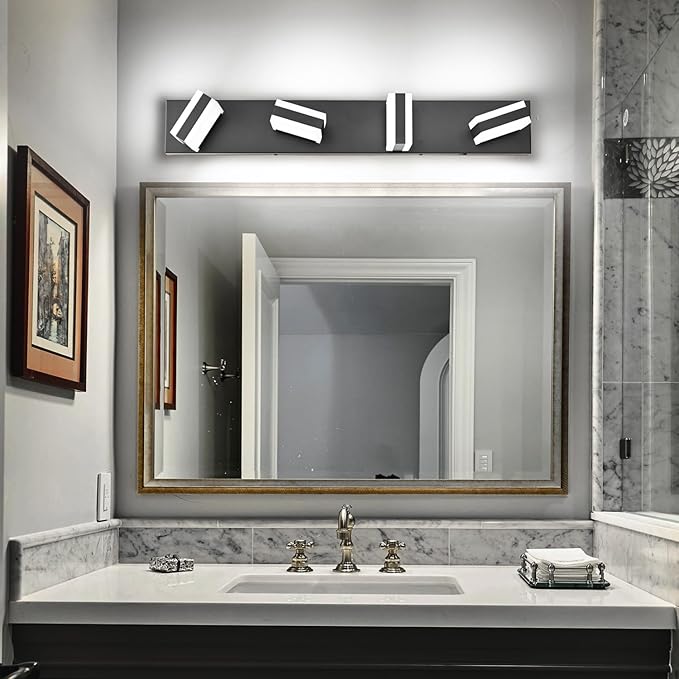 PRESDE 4-Light Bathroom Light Fixtures Over Mirror Matte Black LED Vanity Light for Bathroom Modern Bath Wall Lighting
