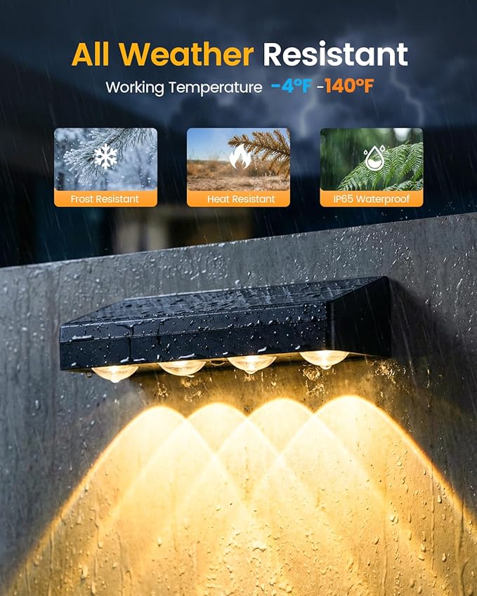 JOFIOS Solar Fence Lights, Warm White, Cool White and RGB Color Glow LED Solar Lights Outdoor, IP65 Waterproof Solar Wall Lights for Patio, Backyard, Railing, Deck and Wall, Home Improvement, 8 Pack