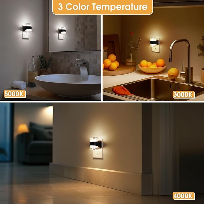 Briignite Night Light, Night Lights Plug into Wall, LED Clear Night Light for Kids, Adjustable Brightness NightLights with Dusk to Dawn Sensor for Bedroom Bathroom, 3000K/4000k/5000K, 2 Pack
