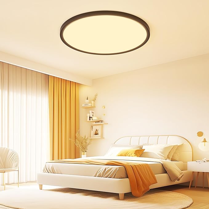 20 inch Led Ceiling Light, Ultra Thin Dimmable Flush Mount Ceiling Light, 3000K/4000K/6500K Selectable Round Ceiling Lamp for Bedroom Kitchen Living Room, Black