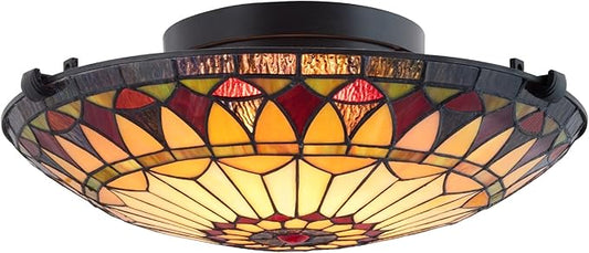Kira Home Mateo 16" 2-Light Tiffany Glass Flush Mount Ceiling Light, Black Finish