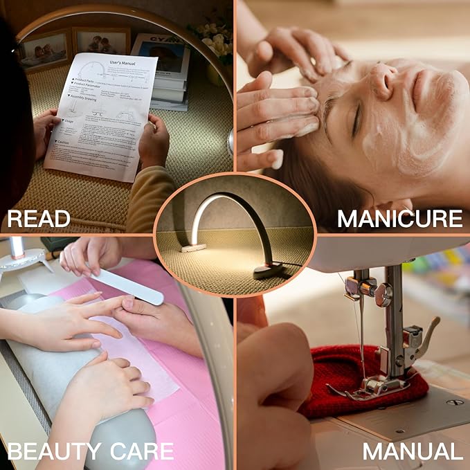 BZJ 24-Inch Half Moon Nail Light for Desk Portable Nail Art Table Lamp with Adjustable Brightness and Color Temperature for Beauty Eyelash Extensions Tattoo Crafts (2 Paks)