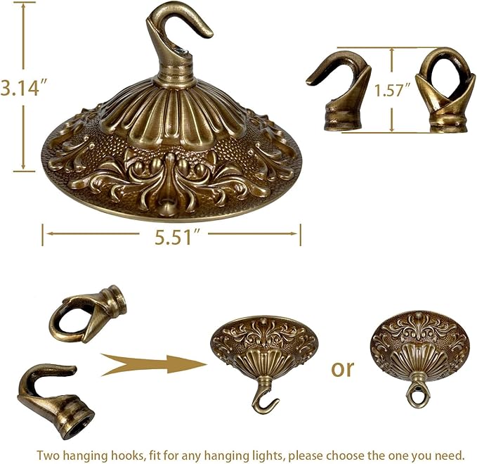 5.51" All Copper Ceiling Cover Plate for Antique Brass Ceiling Light Fixture as Pendent Light Cover, Chandelier Light Canopy Kit for Pendant, Chandelier Replacement Parts
