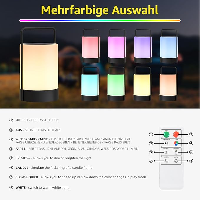 uuffoo 2 Pack Solar Lantern LED Outdoor Table Lamp Cordless Metal Frame IP44 Weather Resistant RGB and Warm White 7-15H Battery Life for Indoor Outdoor Patio Camping Restaurant Terrace By the Pool