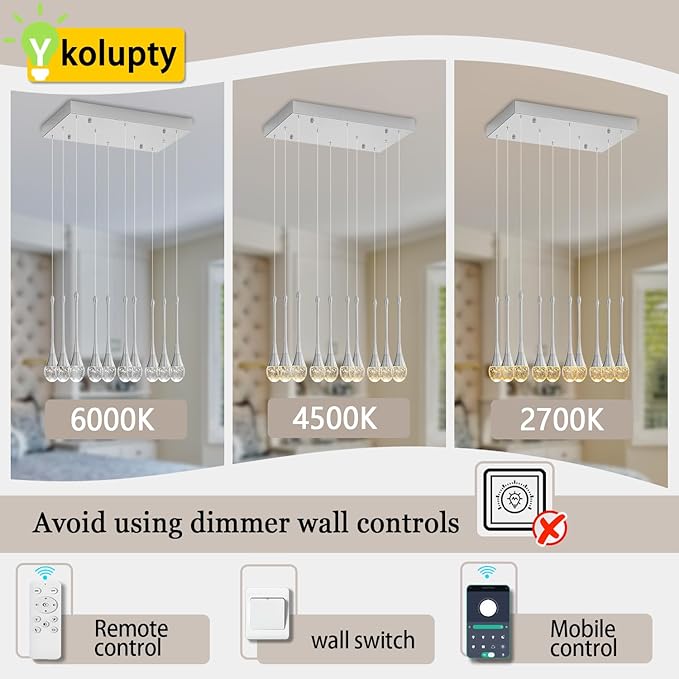 ykolupty Rectangular Chandeliers for Living Room Silver Dining Room Lights Fixture Raindrop Pendant Lights Kitchen Island Crystal Chandelier for Staircase Hallway Foyer Entryway