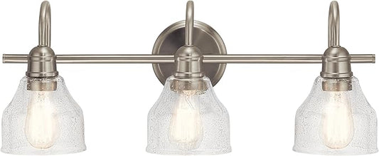 Kichler Avery 24" Vanity Bath Light in Brushed Nickel, Vintage 3-Light Bathroom Wall Mount Fixtured with Clear Seeded Glass, (24" W x 9.25" H), 45973NI