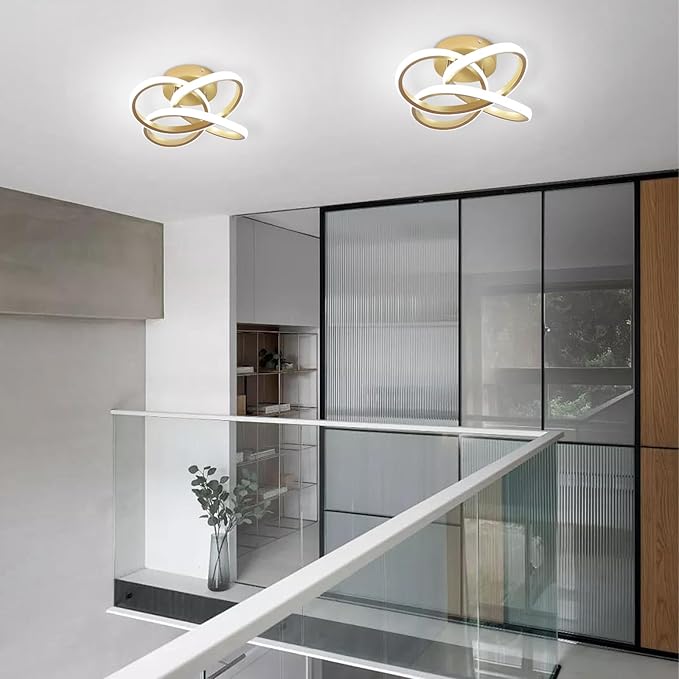 Led Ceiling Light, Gold 30cm Modern Ceiling Lights LED, Simple Curved Ceiling lamp, Ceiling Lighting Fixture for Hallway Bedroom LivingRoom Entryway Balcony Stair - 26W Cool White Light 6000K