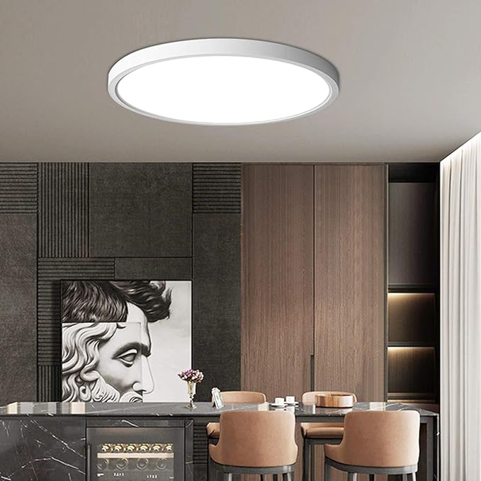 ocioc 15.7 inch LED Flush Mount Ceiling Light, 24W 2400lm Dimmable, 3000K/4000K/6500K Selectable, Low Profile Round Lighting Fixture for Kitchen, Child Room, Stairwell, Porch White