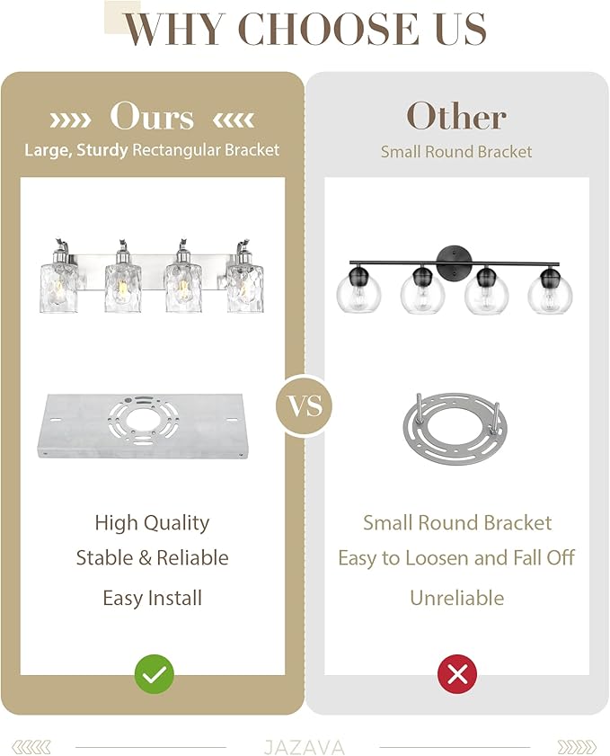 Bathroom Vanity Light Fixtures Over Mirror 4-Light Hammered Glass Wall Mounted Modern Brushed Nickel - VL01BNH-4