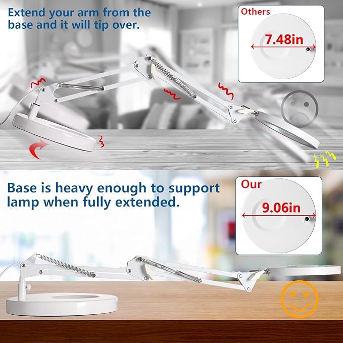 HITTI 10X Magnifying Glass with Light, 1,800 Lumens Stepless Dimmable, 3 Color Modes, 4.2″ Real Glass Lens LED Magnifying Desk Lamp & Clamp, Magnifier Light and Stand for Crafts Close Work-White