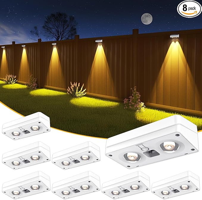 JOFIOS Solar Fence Lights 8 Pack, 50 Lumens Outdoor Fence Solar Lights with 12 Modes RGB Color Glow LED Solar Lights Outdoor Waterproof for Patio, Backyard, Deck, Fence, Railing. （White Shell）