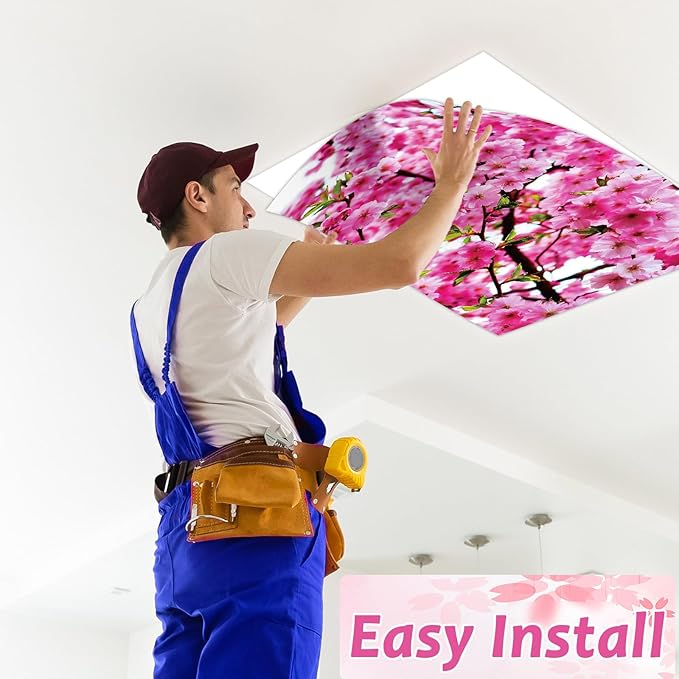 Wiooffen 4 PCS Fluorescent Light Covers for Classroom Ceiling Light 4x2ft Magnetic Lights Covers Filter Easy Install for School Office Hospitals Ceiling Supplies (Cherry Blossom)