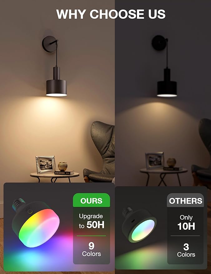 NIORSUN Battery Operated Wall Sconce Set of 2, Black Wireless Rechargeable Wall Lights with 5200mAh Dimmable Detachable Bulbs and Remote, 9 Colors Sconces Wall Decor for Bedroom Living Room Hallway