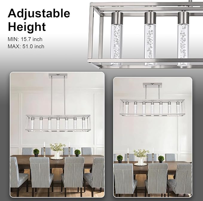 MELUCEE Modern LED Pendant Lights, 7 Lights 35W Dimmable Chandelier 3000K-6000K 5 Adjustable Color Temperature, Kitchen Island Lighting for Kitchen, Dining Room, Billiard Room, Adjustable Height
