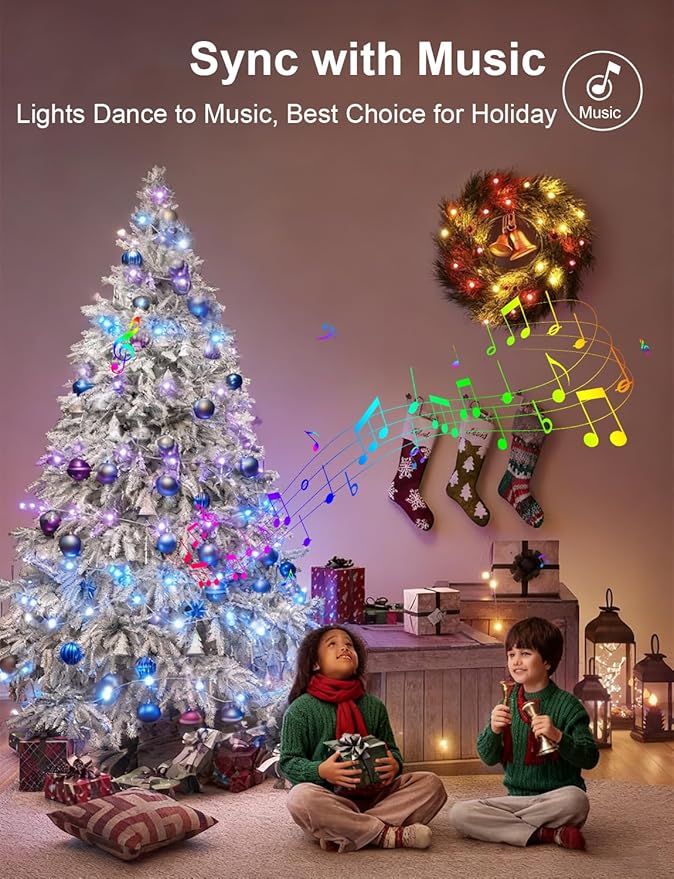 echosari Christmas String Lights, 100 LED Smart String Lights 33Ft Millions Color Changing with App, Music Sync for Yard Garden Xmas Trees Decor (Clear Cable)