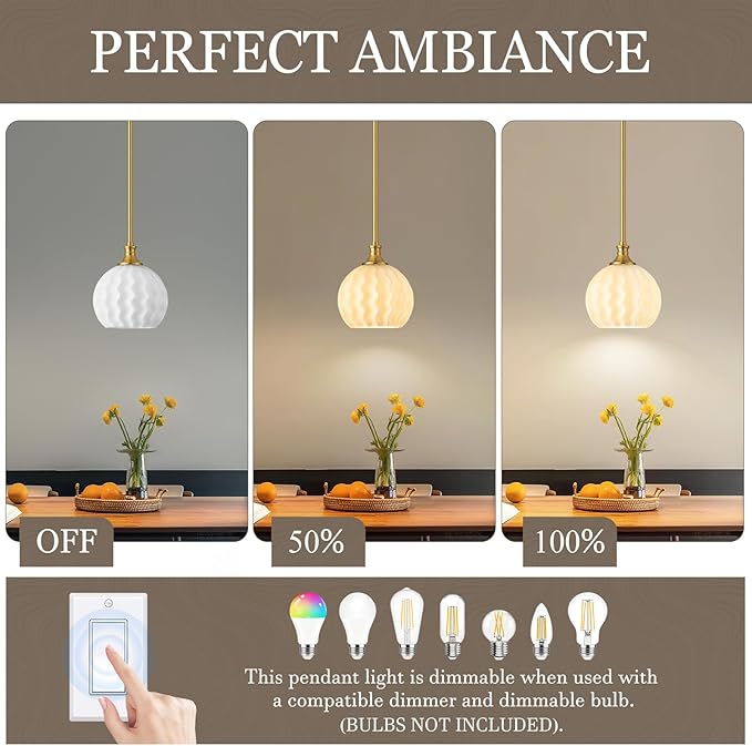 Milk Glass Pendant Lights Kitchen Island 2 Pack, 7.3" Brushed Gold Modern Pendant Light Fixtures with Rods, Globe Hanging Lighting for Kitchen Sink Bathroom Dining Room, LTMM07-2PBG