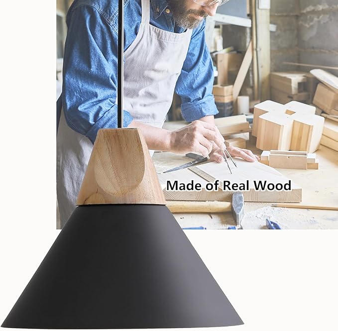 Pendant Light,Solid Wood Ceiling Hanging Lamp,Modern Matte Black Pendant Lighting for Kitchen Island Dining Room Coffee Bar (Black-2 Pack)