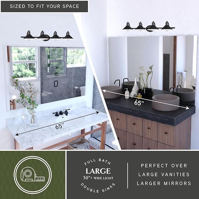 VAXCEL Akron 4-Light 38 inch Wide Oil Rubbed Bronze and Matte White Farmhouse Bathroom Vanity Lighting Fixture, Metal Shade, Dimmable, LED Compatible, Over The Mirror Mounted Steel Wall Sconce