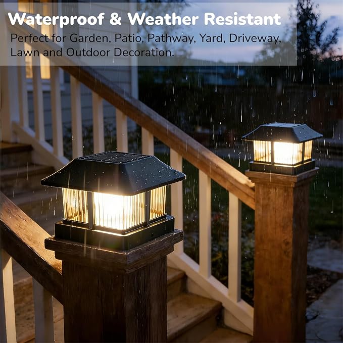 Dynaming 4x4 Solar Post Cap Lights Outdoor with 2 Color Modes, Fence Post Solar Lights Black Shell Brightness SMD LED Lantern Lamps Waterproof for Garden Deck Patio, Fit Wooden/Vinyl Posts, 2 Pack