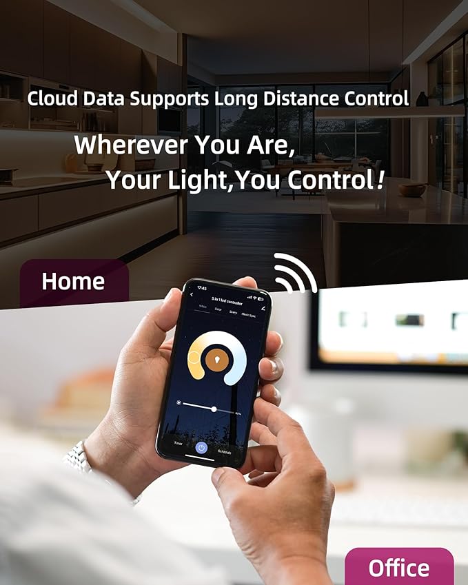 EMITEVER WiFi&Bluetooth 5-in-1 LED Controller WT5 Dimmable for DC12-24V PWM Single Color/CCT/RGB/RGBW/RGBCCT LED Strip Lights, Compatible with Tuya APP/Smart Life/Alexa/Google Home