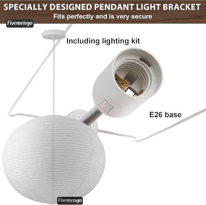 Large Rice Paper Pendant Light 2 Pack, 23.6in White Globe Paper Lantern Lights, E26 Base, Japanese Hanging Lantern Lamp Japandi Chandelier for Dining Room Bedroom Office Living Room
