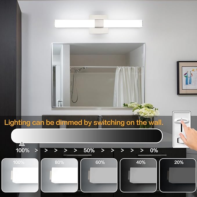 ZUZITO Brushed Nickel Vanity Lights for Bathroom 24 Inch, Modern LED Bathroom Lighting Fixtures Over Mirror, 18W 5CCT Dimmable Vanity Lights Bar