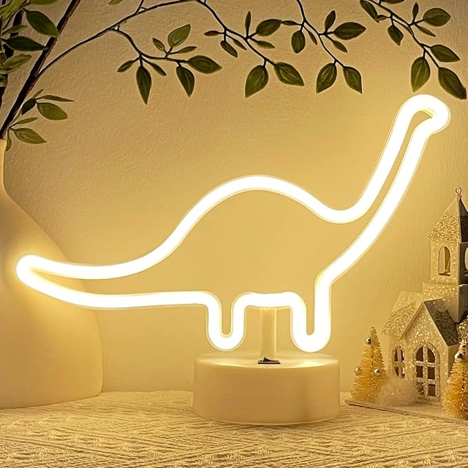 HOHOSIGN Dinosaur Neon Sign Dino Light Warm White LED Dinosaur Neon Light Room Decor for Boys Kids Girls Bedroom Nursery, Table Desk Stand USB/Battery LED Sign Toddlers Present Christmas
