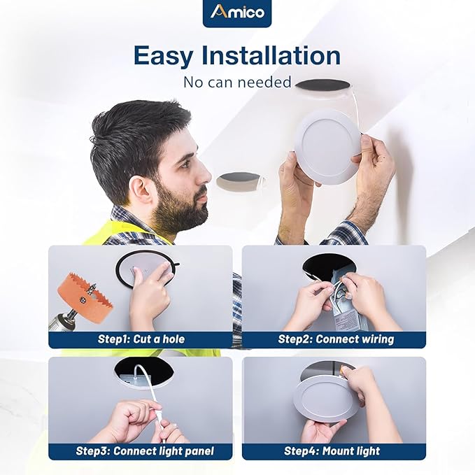 Amico 1 Pack 4 Inch 5CCT Ultra-Thin LED Recessed Ceiling Light with Junction Box