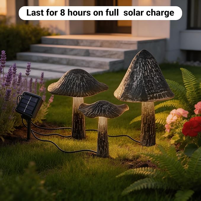 SRNPMIU Solar Lights Outdoor Decor, Solar Metal Mushroom Yard Decorations Outdoor, IP65 Waterproof Garden Decor, Gifts for Women Mom, for Yard Patio Lawn Pathway Landscape