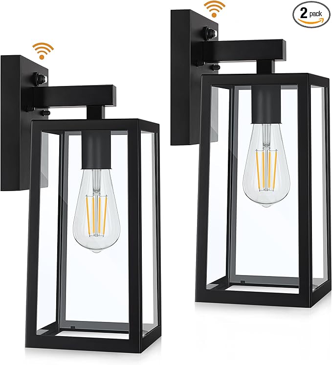 SHINE HAI Dusk to Dawn Outdoor Wall Lantern, Extra Large Exterior Sconce Fixture with E26 Base, Waterproof Wall Mount Light, Outdoor Lantern for Porch 2 Pack